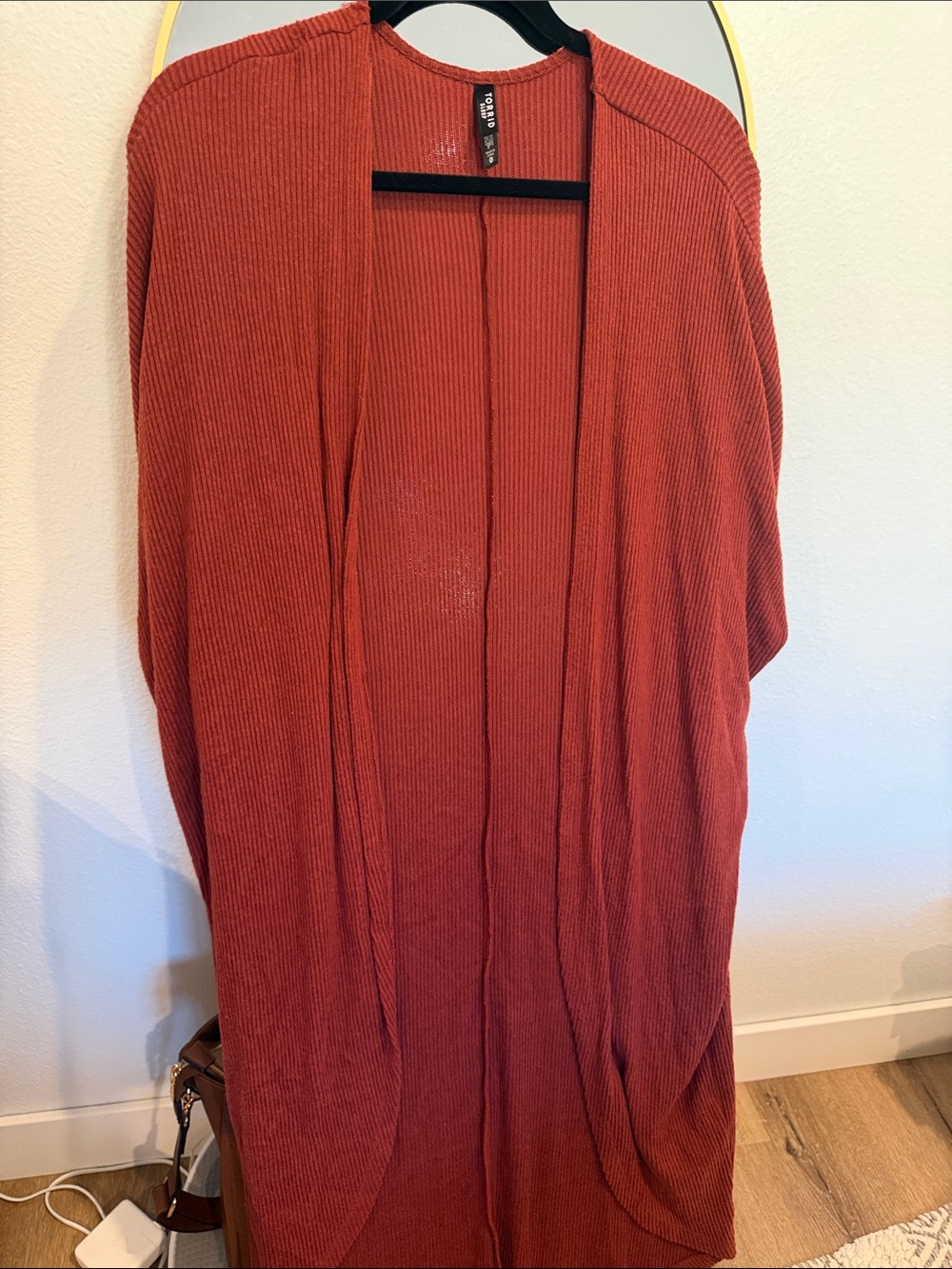 torrid rust open-front ribbed long cardigan